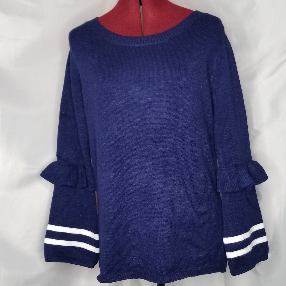 S or L Navy Ruffle Sleeve Sweater top - Picture 3 of 8